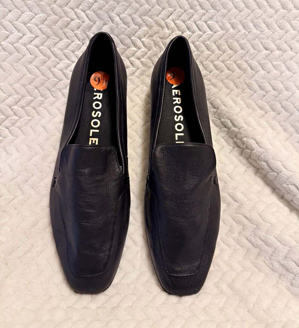 Aerosoles Women's Paynes Black Leather Slip-On Loafers Square Toe 9.5 M